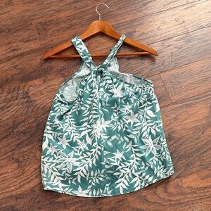LOFT Green and White Floral Halter Top